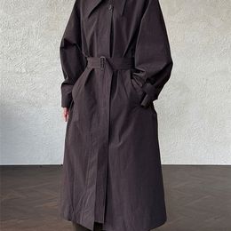 EAM Women Coffee Brief Belted Big Size Long Trench Lapel Long Sleeve Windbreaker Fashion Spring Autumn 2026 1DJ3893 260625CJ