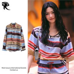 2026 French High-End New Preppy Striped Lapel Long Sleeve Shirt Women T-Shirt Shorts Beach Vacation Street Luxury Original Fashion Designer Factory Direct Wholesale