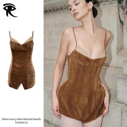 2026 Italian Luxury Retro Jumpsuit, Architectural Corset Spaghetti Strap Romper, High-Waisted Slim Designer Playsuit for Women Wholesale