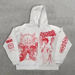 Y2K Retro Style American Spring and Autumn Harajuku Printed Hoodies for Men Loose Casual Gothic Couple Zipper Sweatshirts 260625