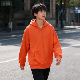 High Street Hoodie Men Solid Color Zip Up Long Sleeve Loose Jacket Coats Casual Hooded Sweatshirt Y2K Fashion Outdoor Clothes 260625